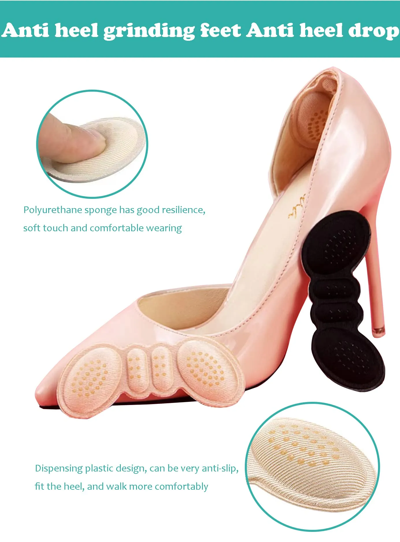 4 Pairs of Insoles, Heel Cushion Pads, Heel Grips, high Heel Cushion Pads ，for Shoes Too Big Anti-Bubbling Heel Pain Heel Pad Heel Protector (Thin) Thin