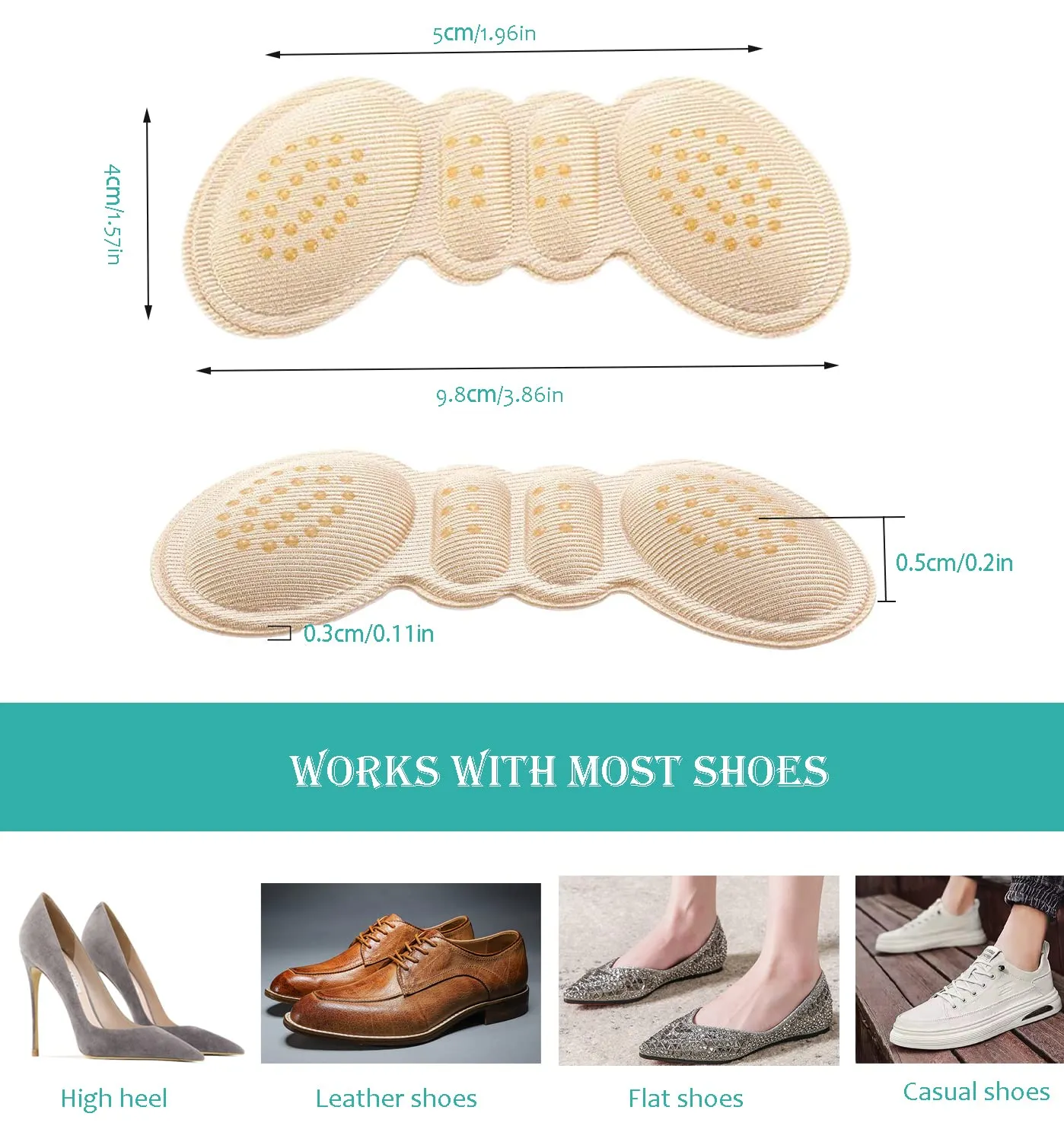 4 Pairs of Insoles, Heel Cushion Pads, Heel Grips, high Heel Cushion Pads ，for Shoes Too Big Anti-Bubbling Heel Pain Heel Pad Heel Protector (Thin) Thin