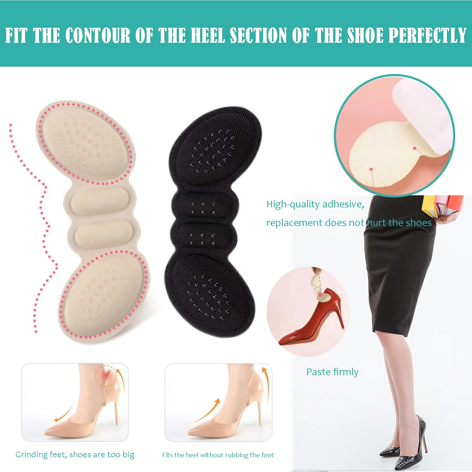 4 Pairs of Insoles, Heel Cushion Pads, Heel Grips, high Heel Cushion Pads ，for Shoes Too Big Anti-Bubbling Heel Pain Heel Pad Heel Protector (Thin) Thin