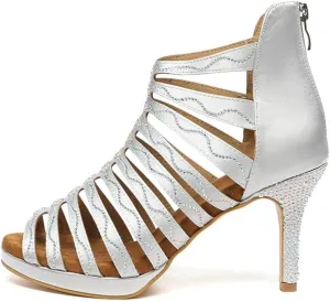 AOQUNFS Women Ballroom Dance Shoes Rhinestones Platform Salsa Practice Performance Dance Heels,Model D34