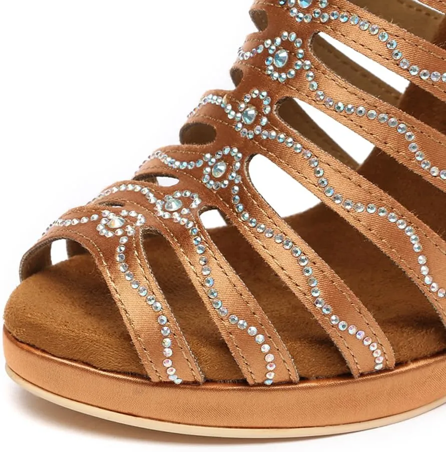 AOQUNFS Women Ballroom Dance Shoes Rhinestones Platform Salsa Practice Performance Dance Heels,Model D34