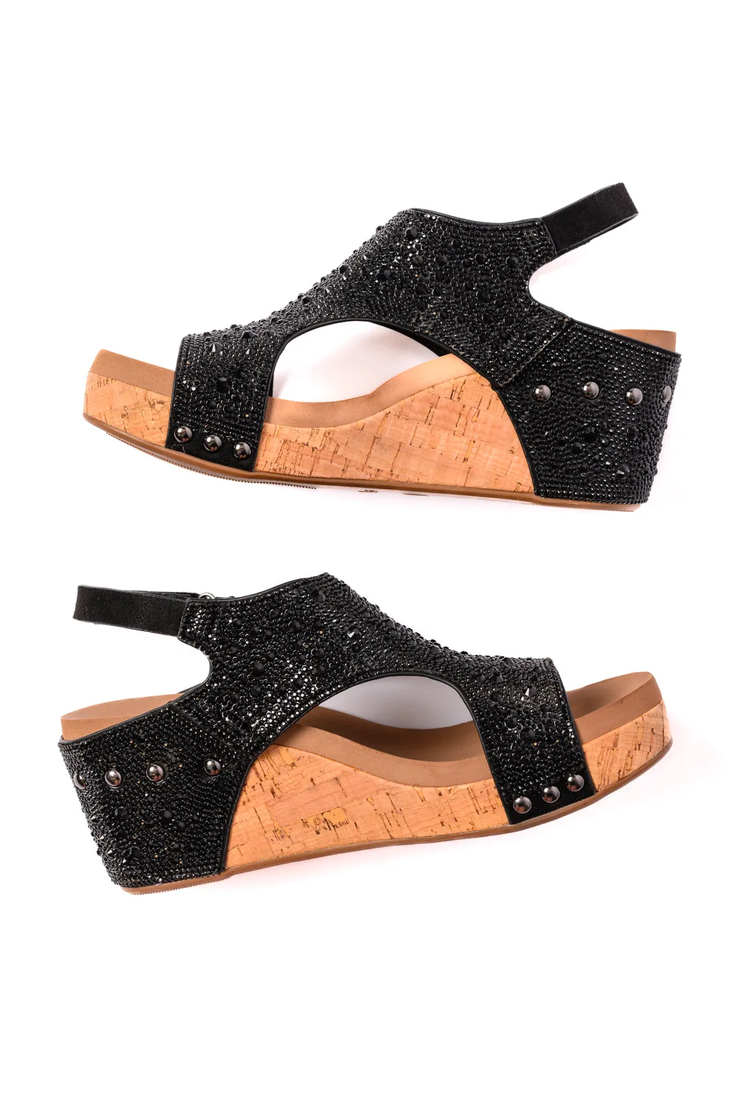 Ashley Wedge Sandals in Black Rhinestone - CORKY'S