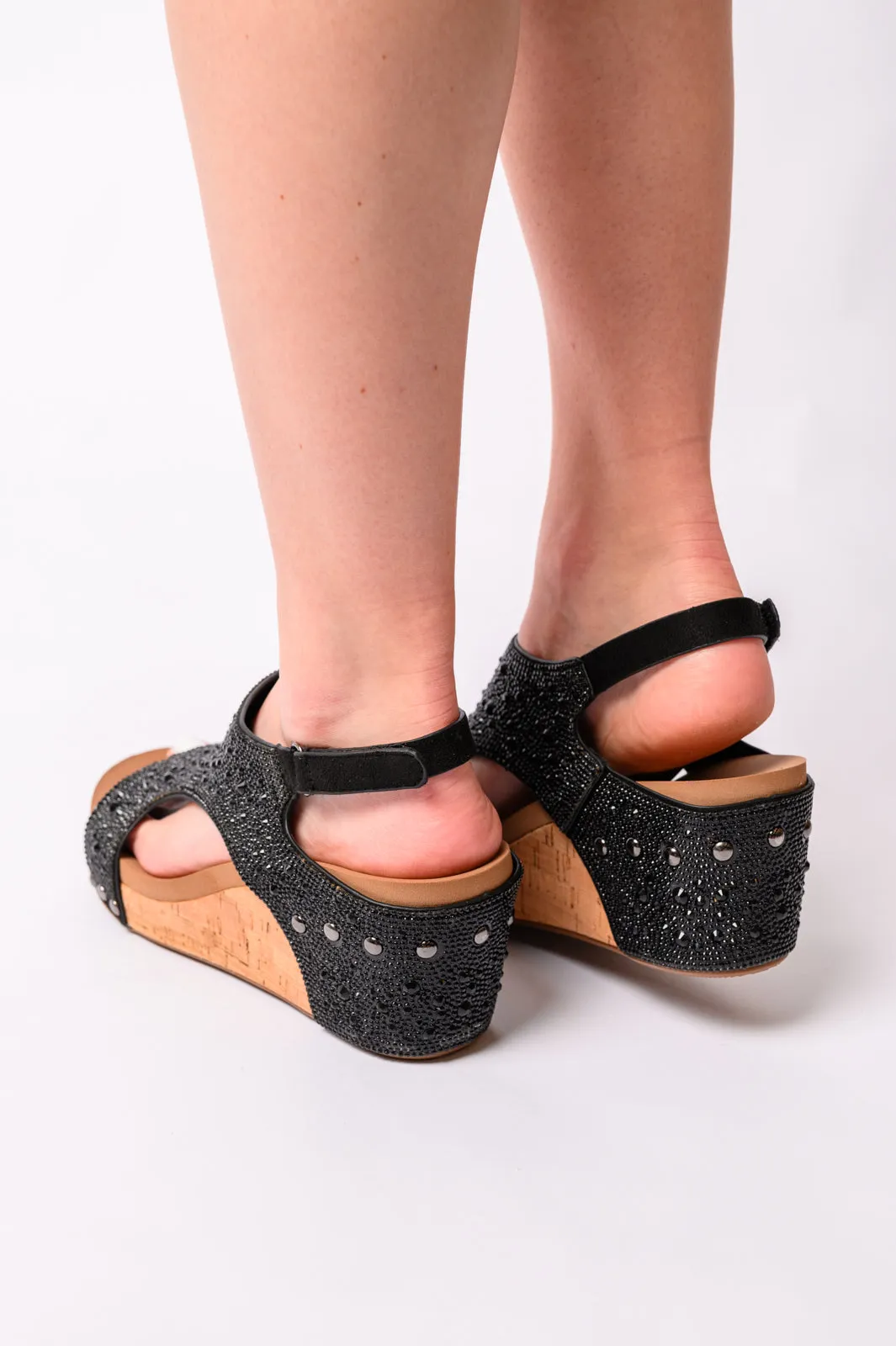 Ashley Wedge Sandals in Black Rhinestone - CORKY'S