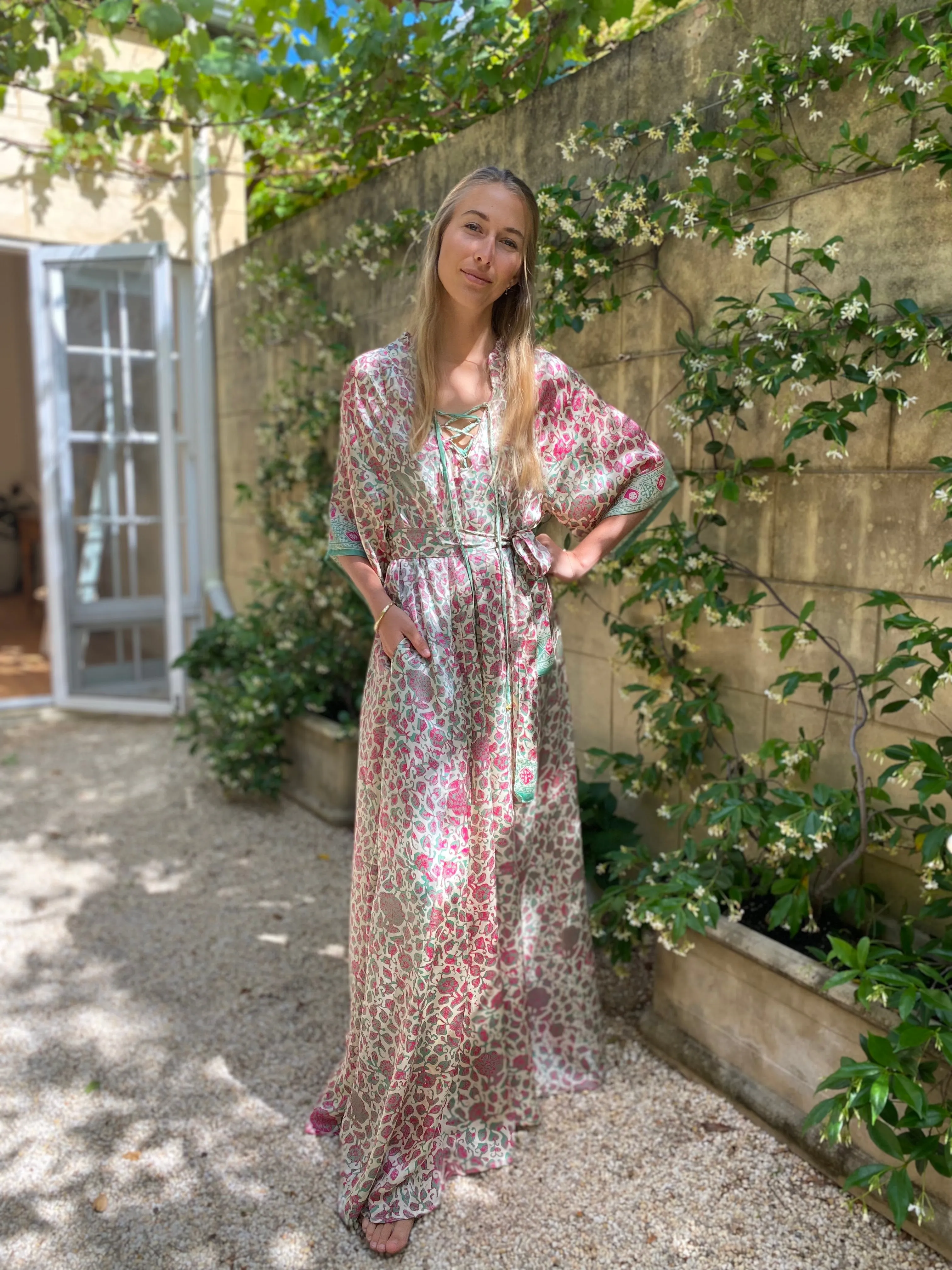 Azrou Silk Dress - Morning Light - short sleeve.