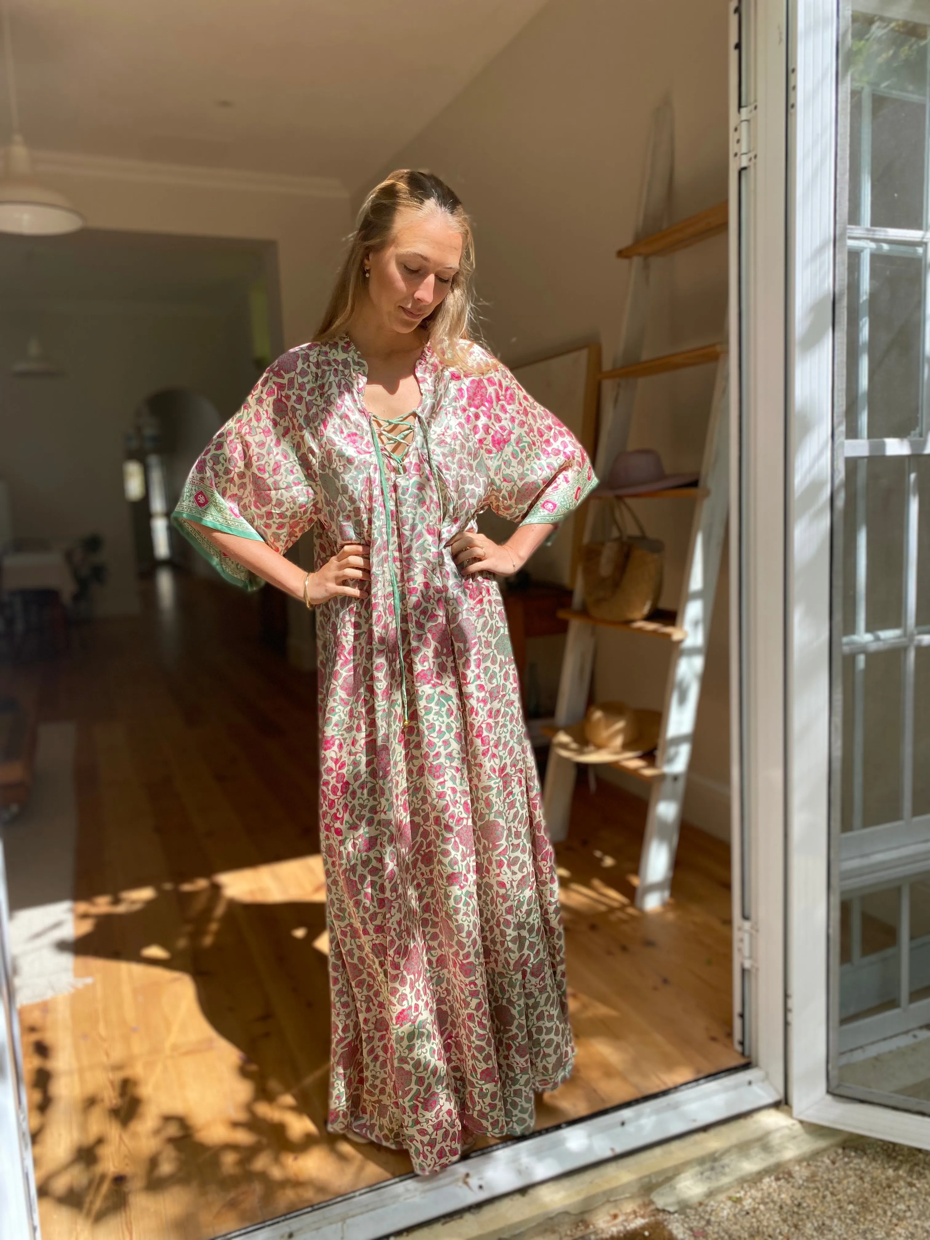 Azrou Silk Dress - Morning Light - short sleeve.