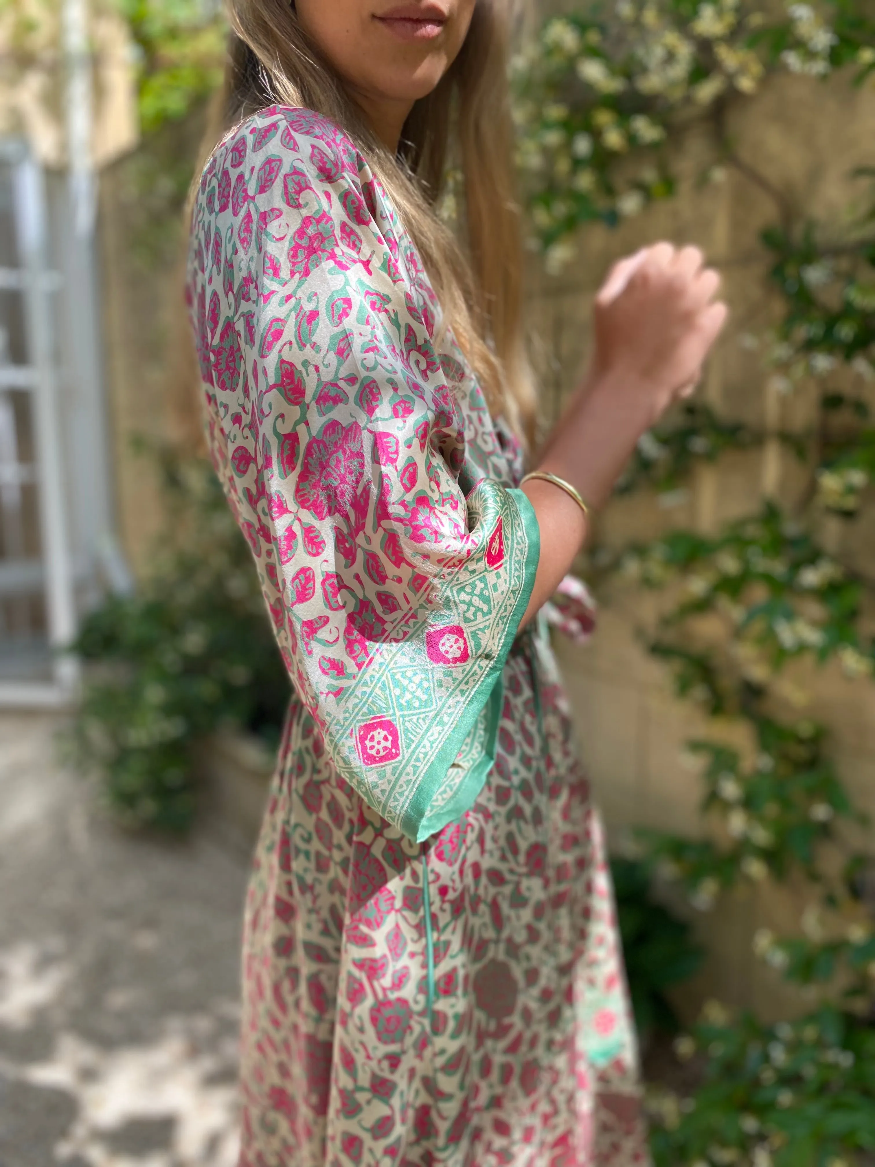 Azrou Silk Dress - Morning Light - short sleeve.