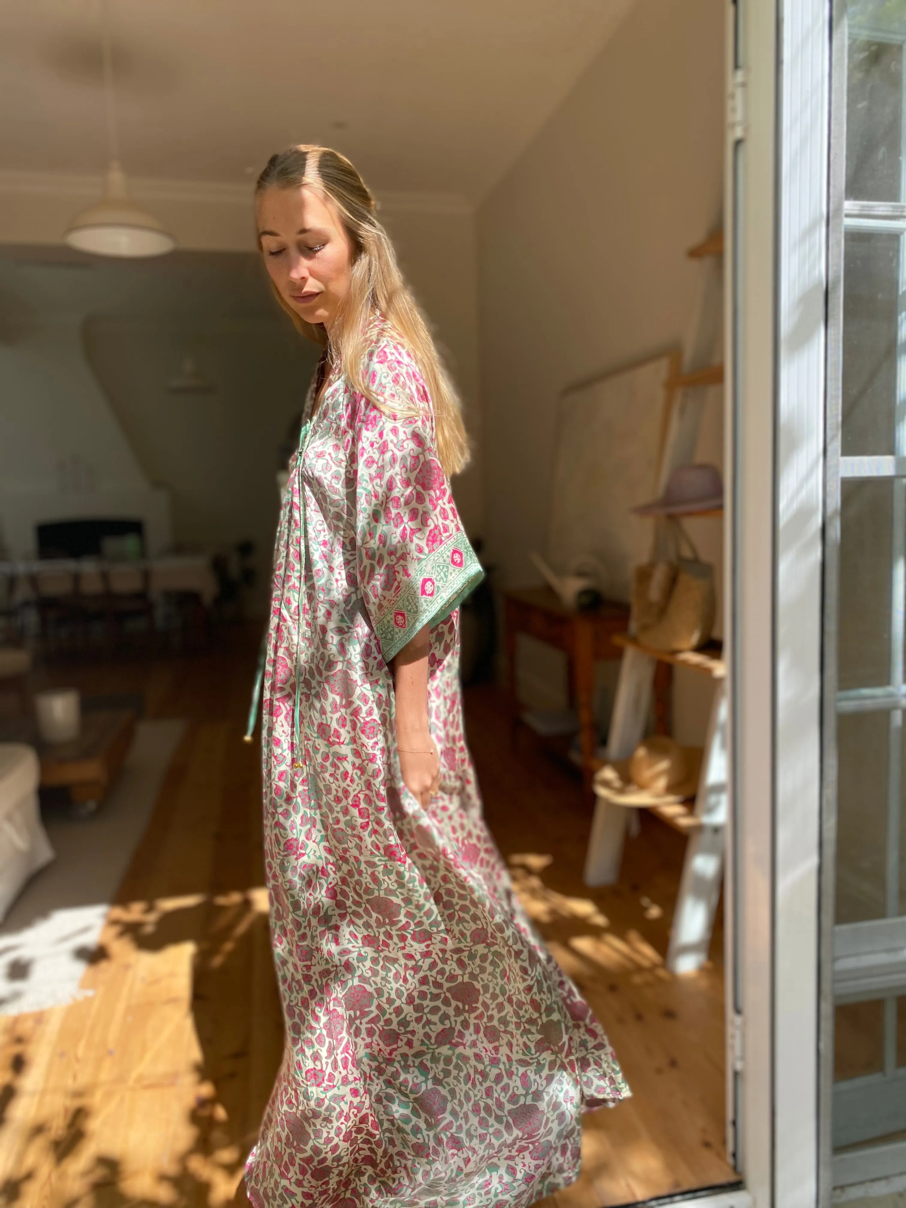 Azrou Silk Dress - Morning Light - short sleeve.