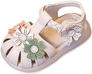Baby Girls Light Up Sandals Infant Flower Closed Toe Soft Sole Princess Dress Flats Toddler First Walkers Crib Dress Shoes