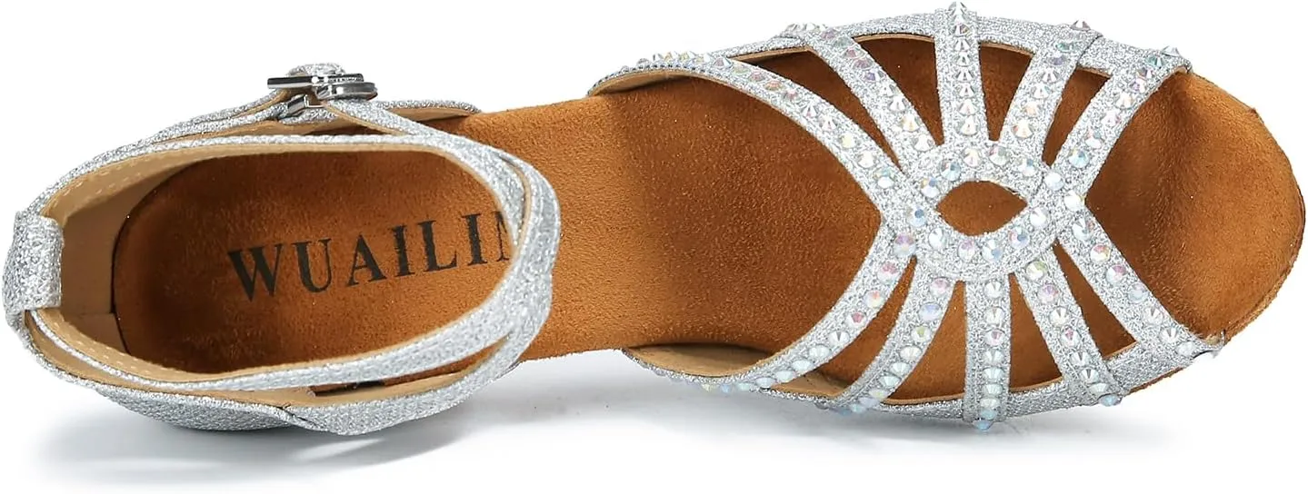 Ballroom Rhinestone Dance Shoes Women Latin Salsa Bachata Social Dancing Sandals L6885