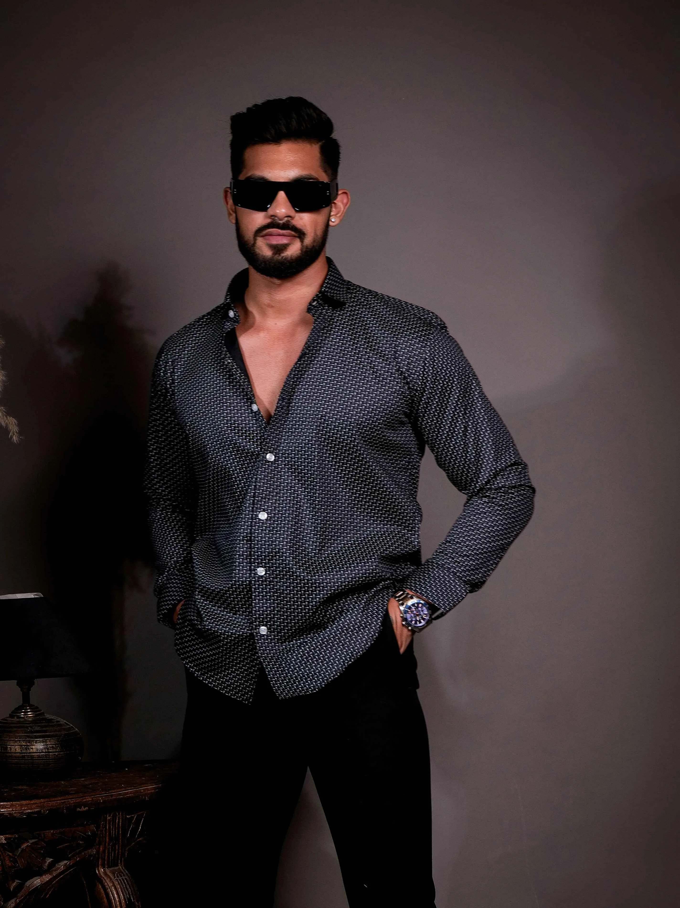 Black Cotton Print Premium Shirt