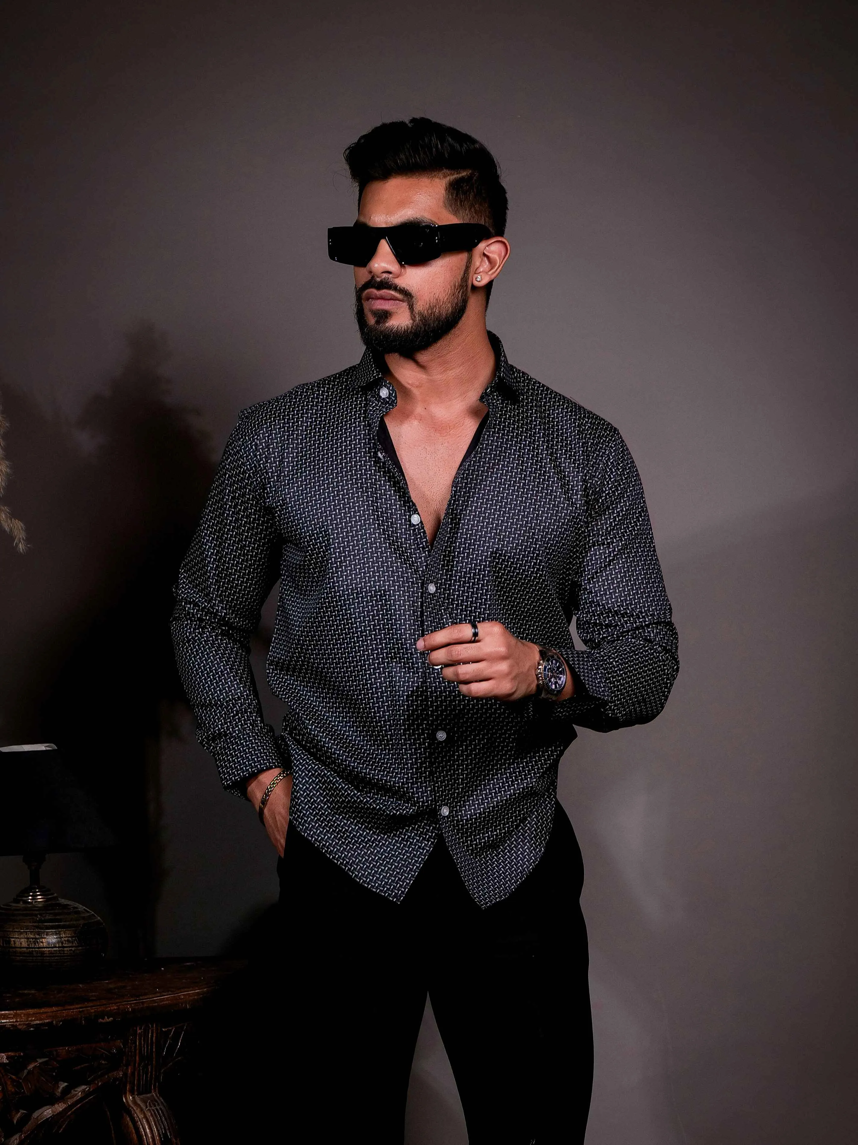 Black Cotton Print Premium Shirt