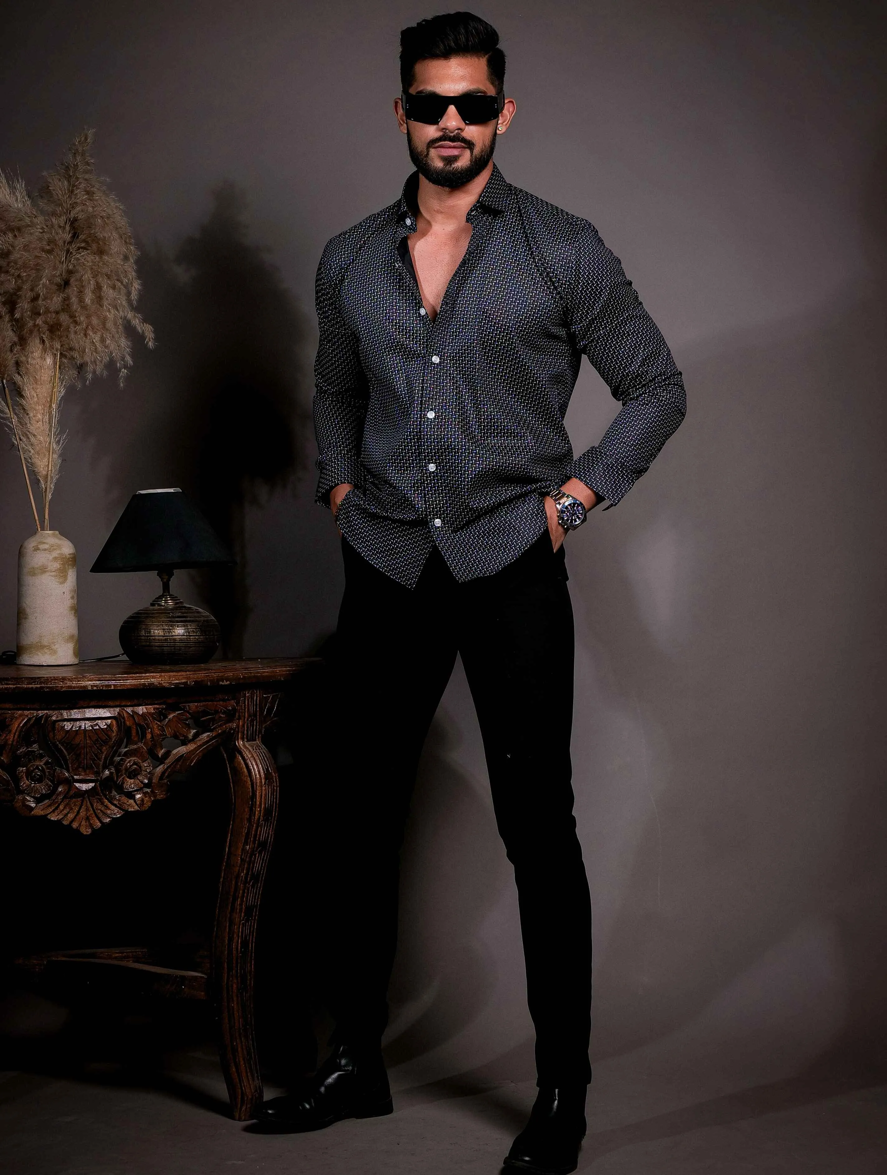 Black Cotton Print Premium Shirt