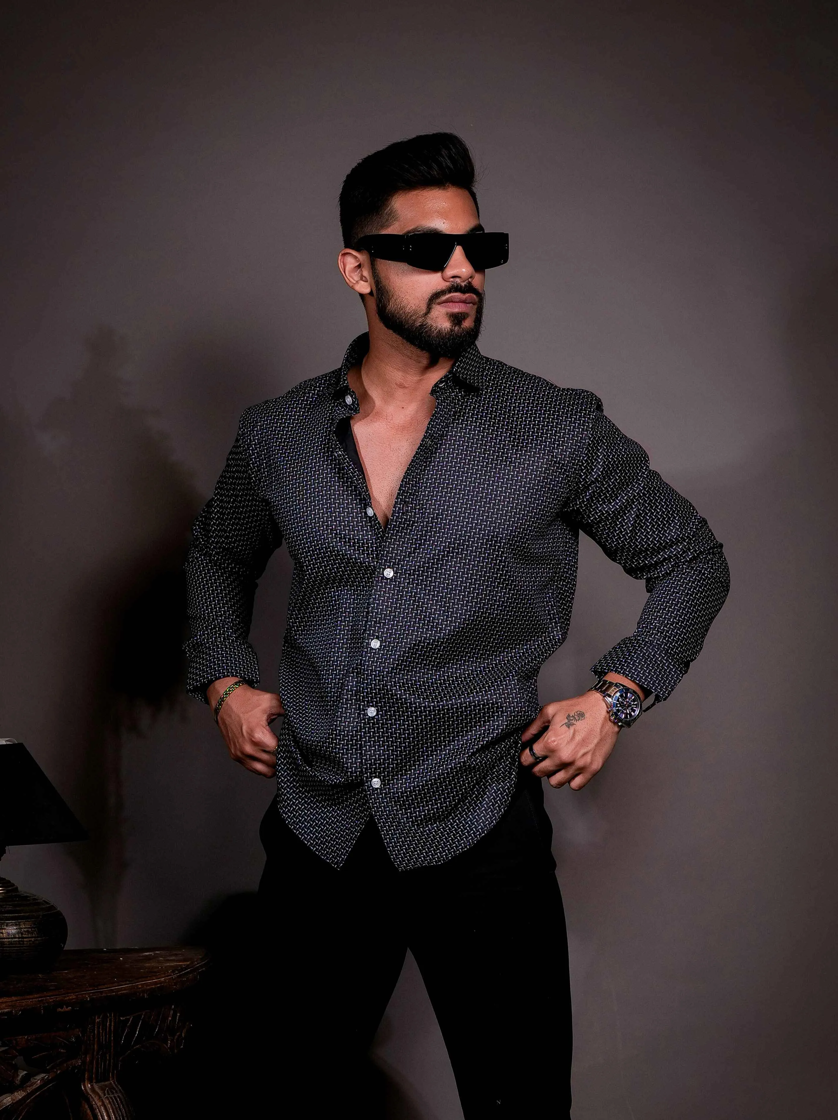 Black Cotton Print Premium Shirt