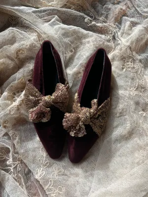 Burgundy Velvet Flats | Romeo Gigli