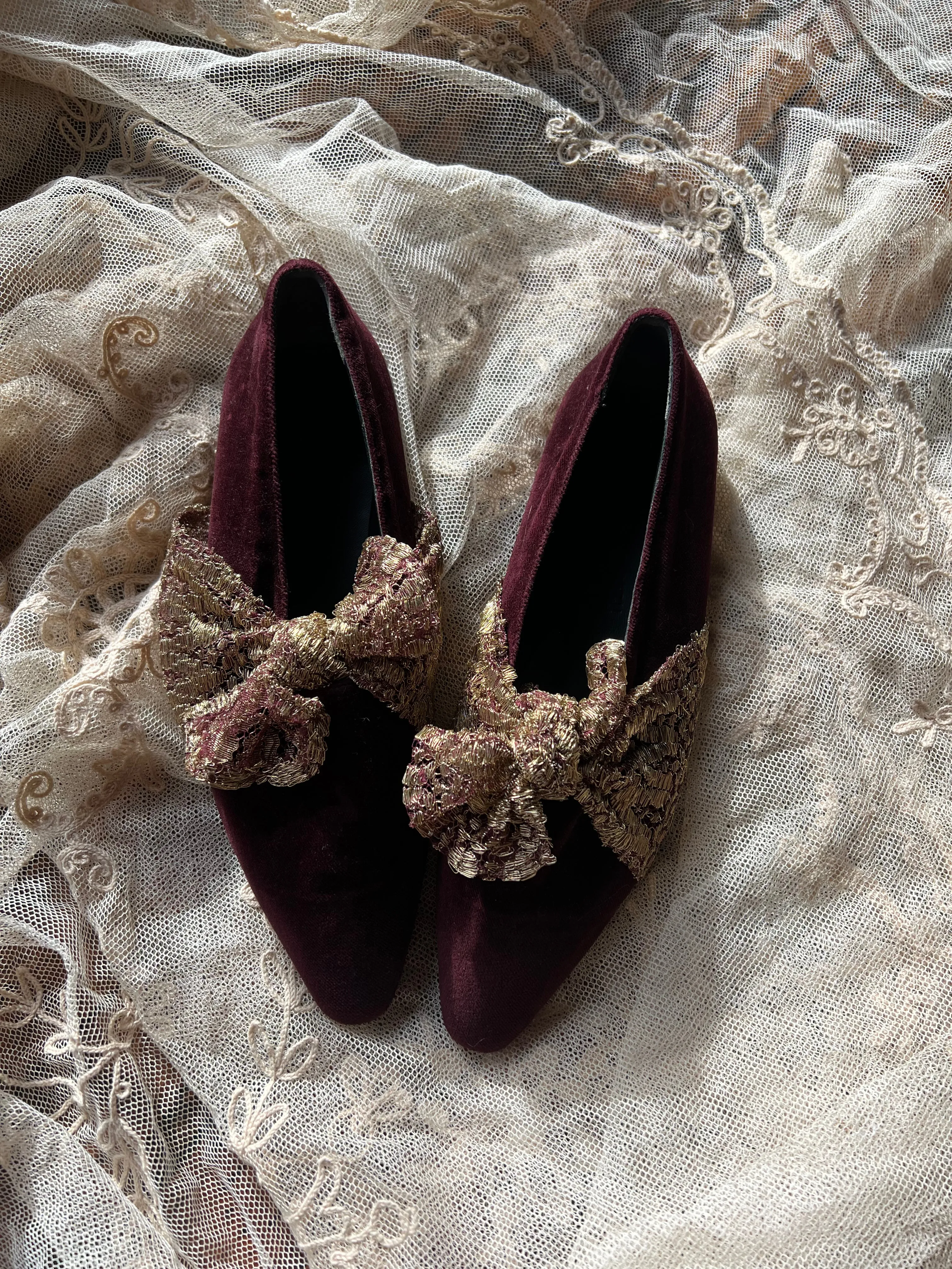 Burgundy Velvet Flats | Romeo Gigli