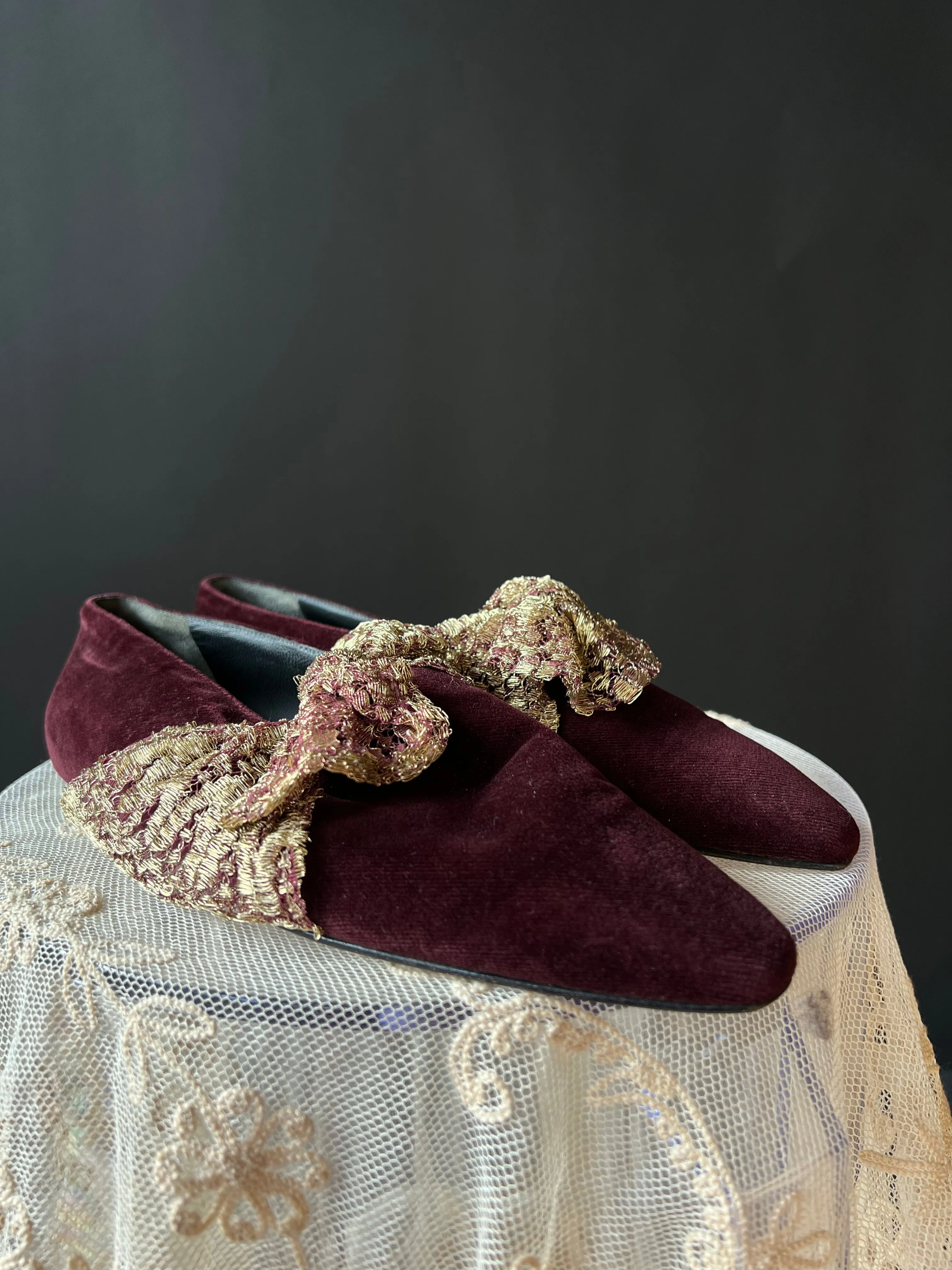 Burgundy Velvet Flats | Romeo Gigli