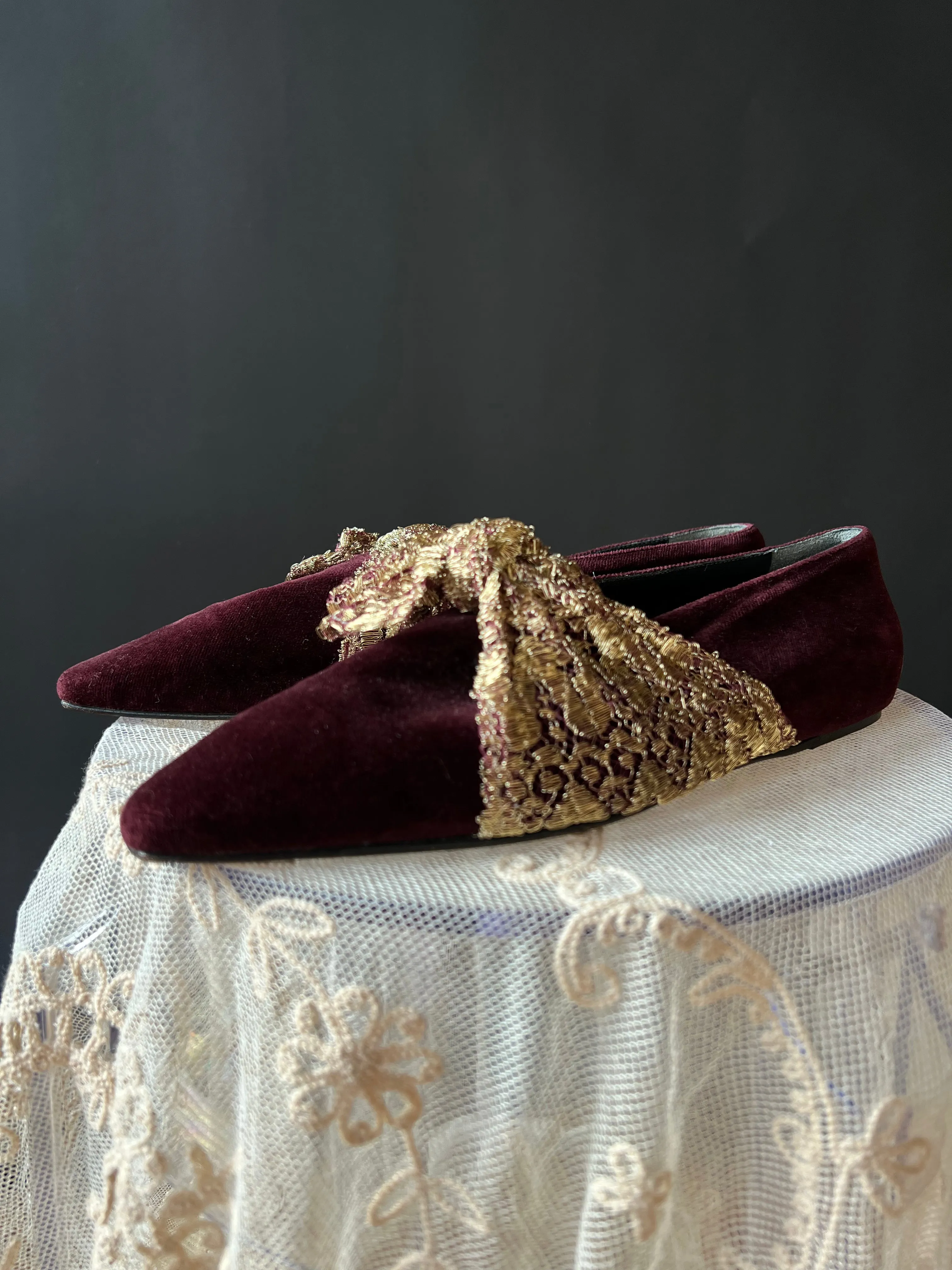 Burgundy Velvet Flats | Romeo Gigli