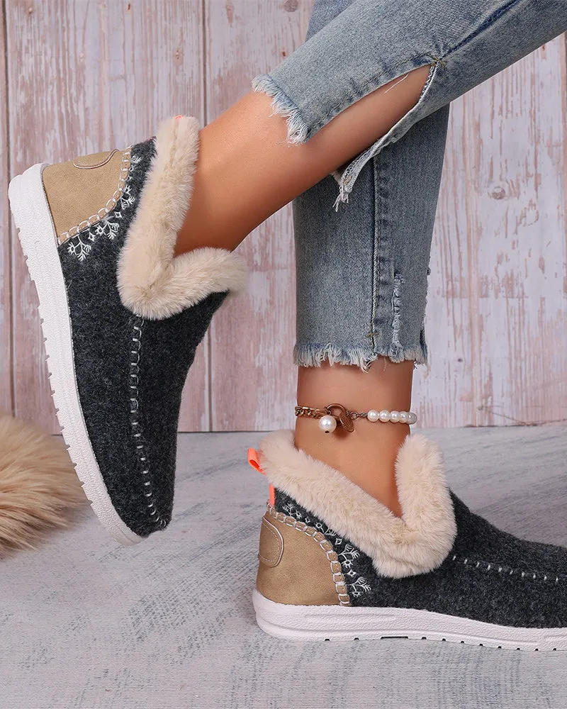 Casual solid color patchwork warm flat shoes