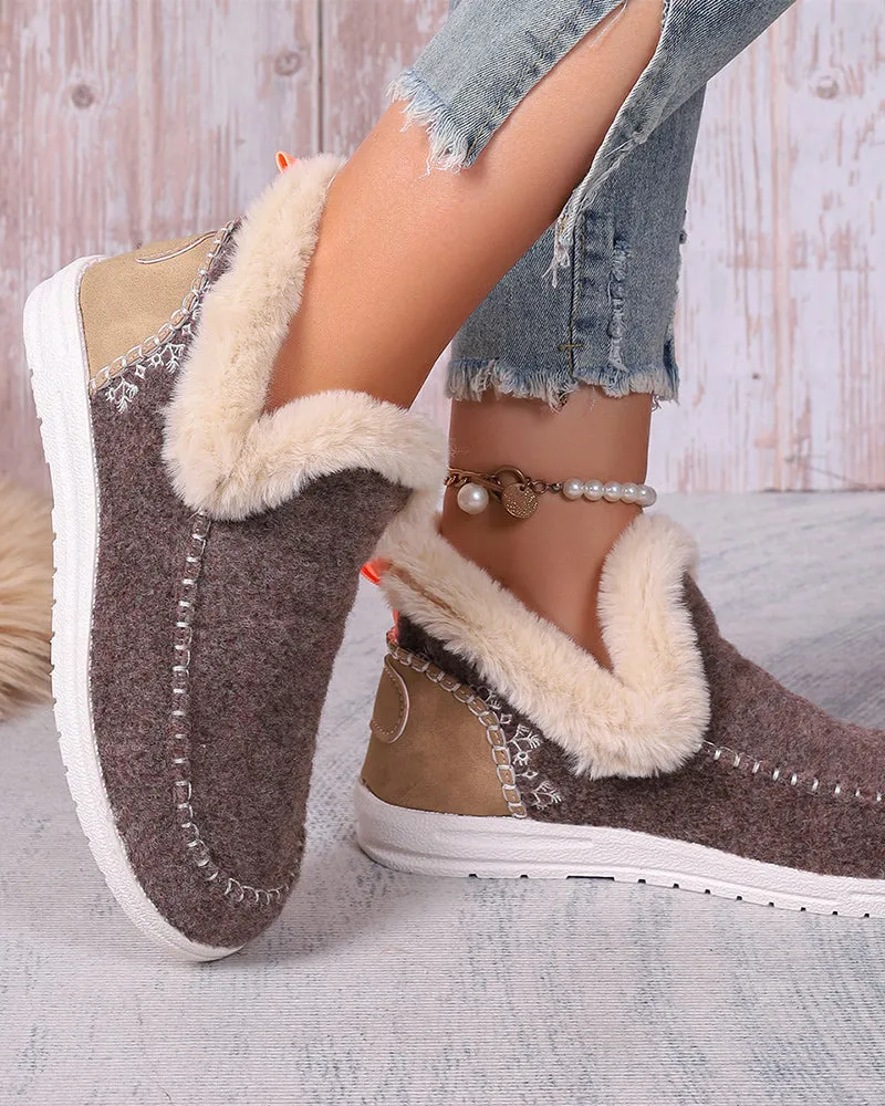 Casual solid color patchwork warm flat shoes