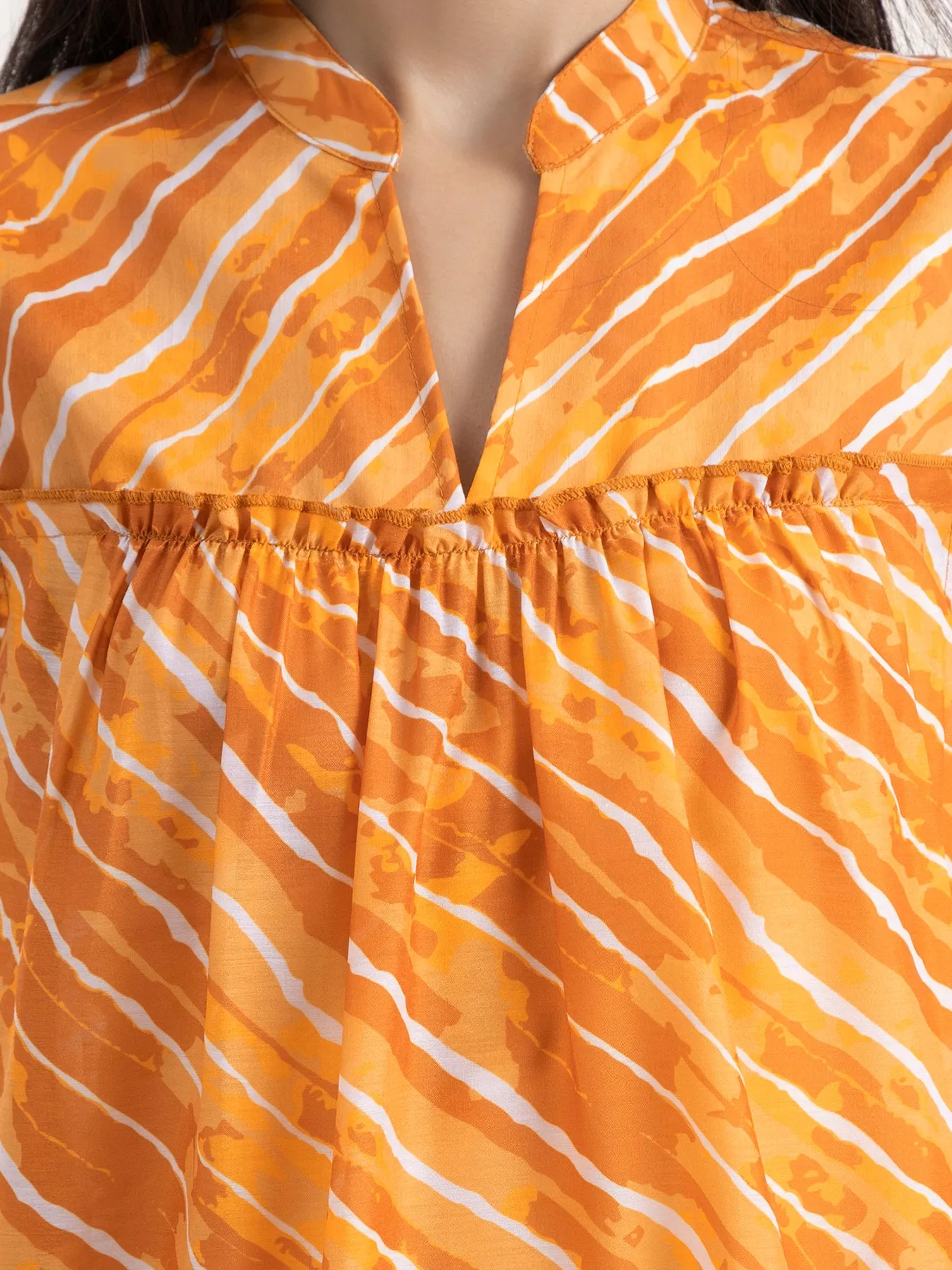 Chanderi Leheriya Tiered Dress - Mustard