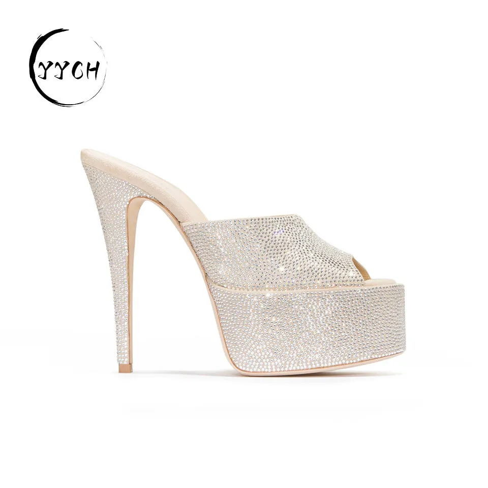 Chunky High Heeled Half Slide Women's Sandals