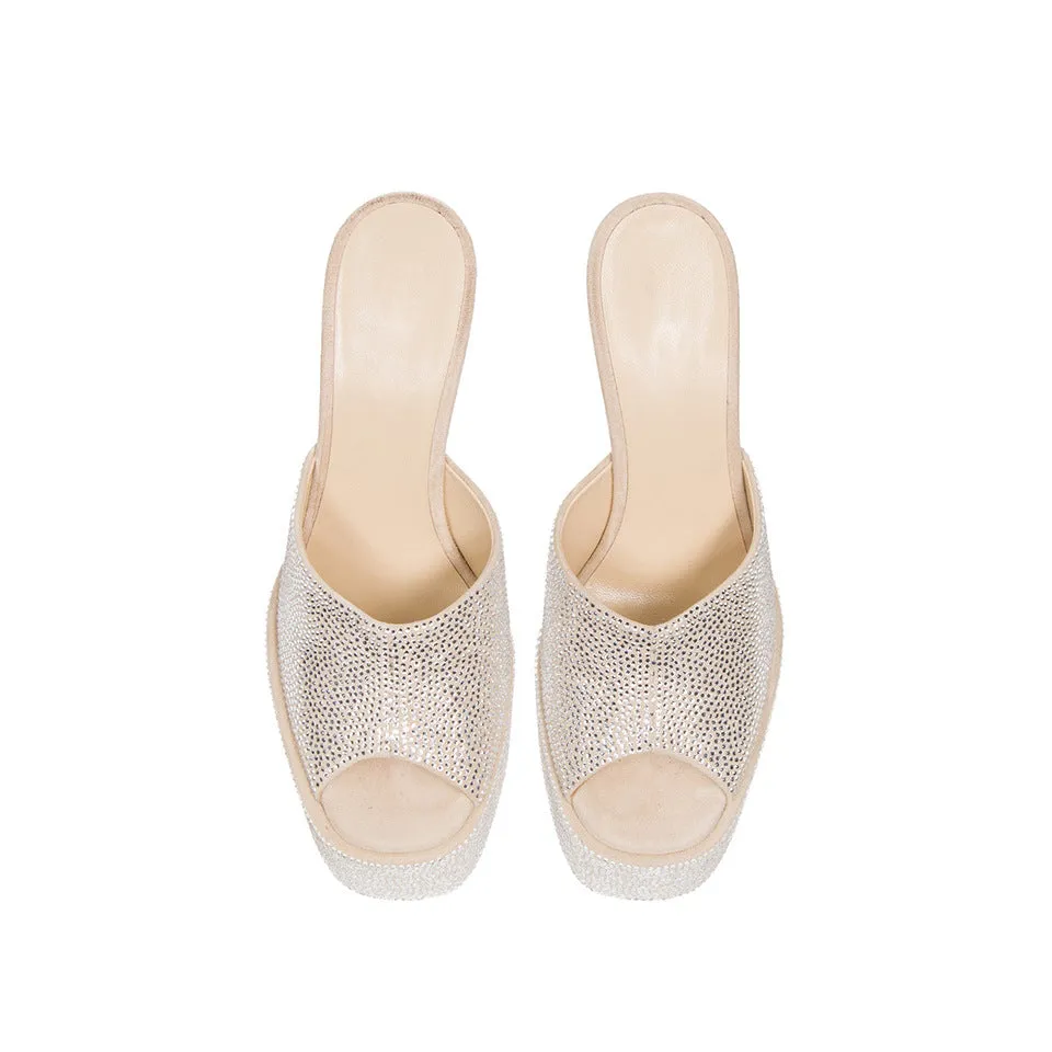 Chunky High Heeled Half Slide Women's Sandals
