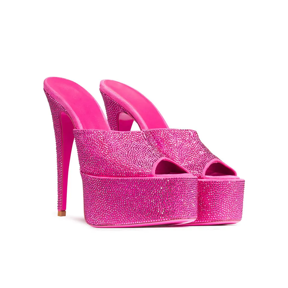 Chunky High Heeled Half Slide Women's Sandals