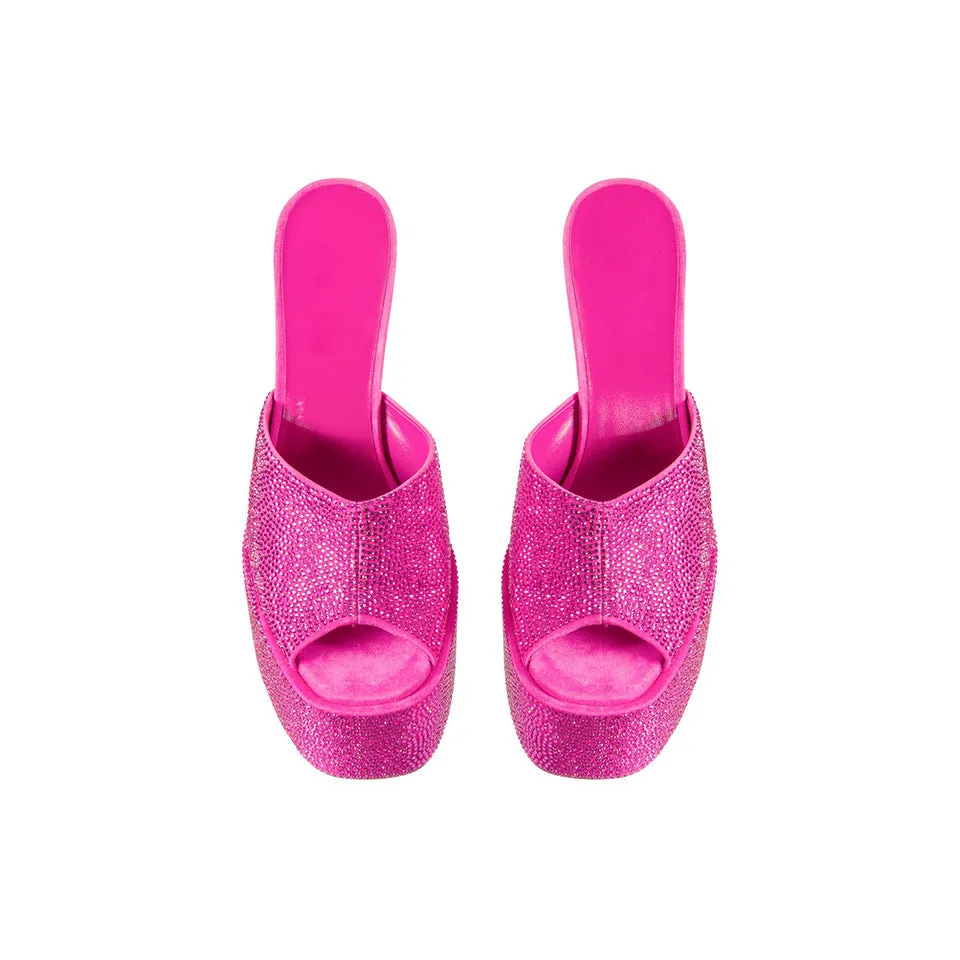 Chunky High Heeled Half Slide Women's Sandals