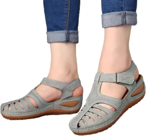 Closed Toe Sandals Women Orthopedic Dressy Summer Wedge Sandals Hollow Out Platform Gladiator Buckle Strap Beach Shoes