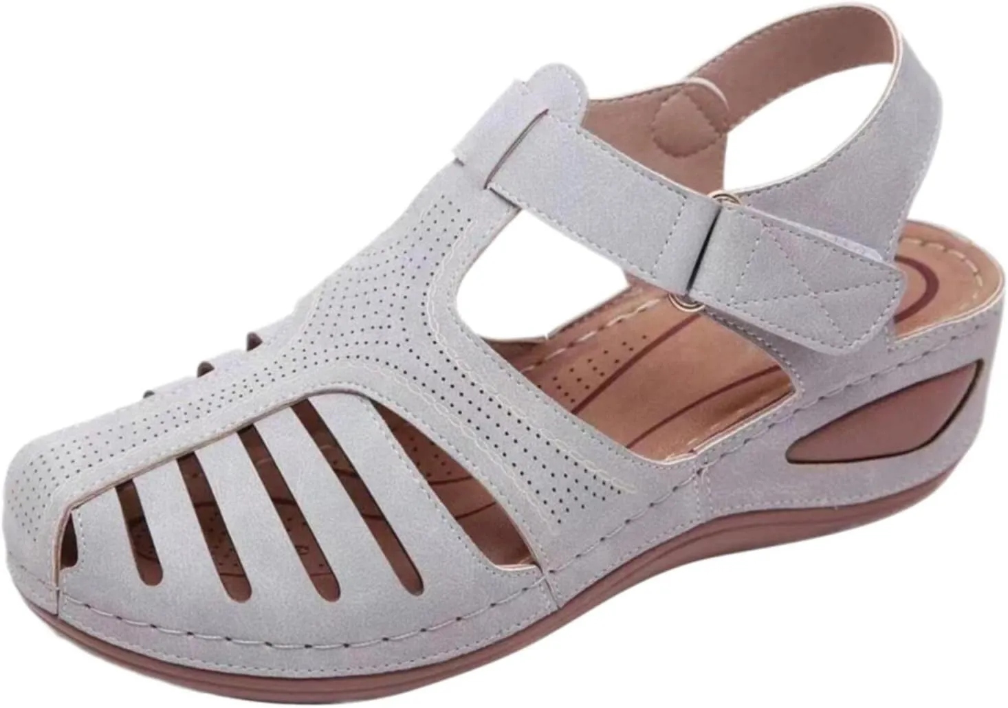 Closed Toe Sandals Women Orthopedic Dressy Summer Wedge Sandals Hollow Out Platform Gladiator Buckle Strap Beach Shoes