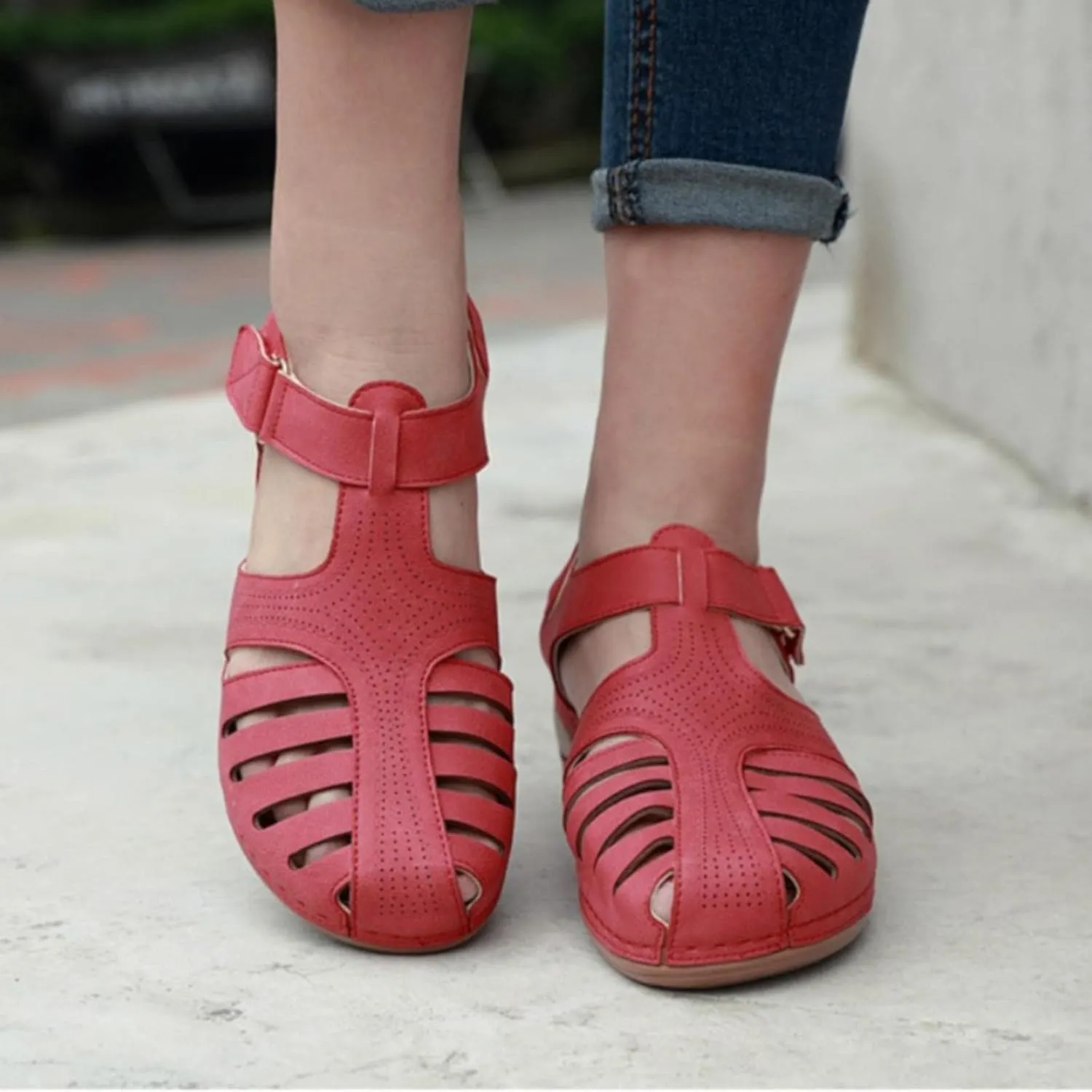 Closed Toe Sandals Women Orthopedic Dressy Summer Wedge Sandals Hollow Out Platform Gladiator Buckle Strap Beach Shoes