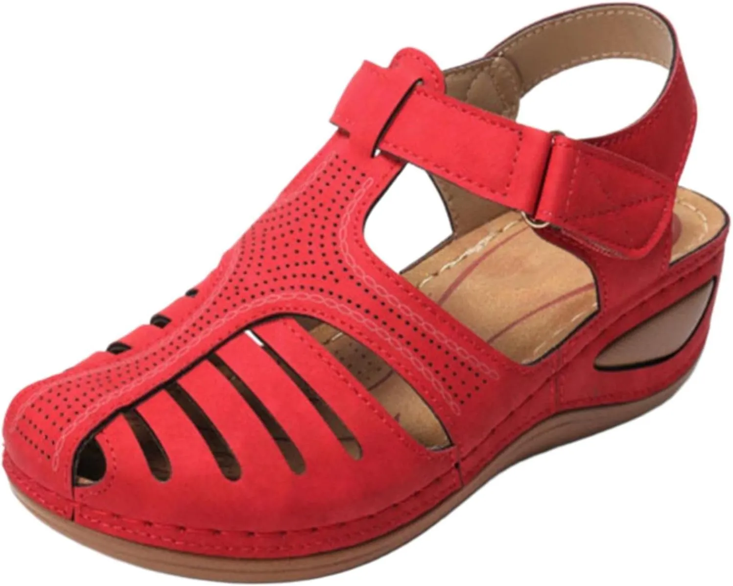 Closed Toe Sandals Women Orthopedic Dressy Summer Wedge Sandals Hollow Out Platform Gladiator Buckle Strap Beach Shoes