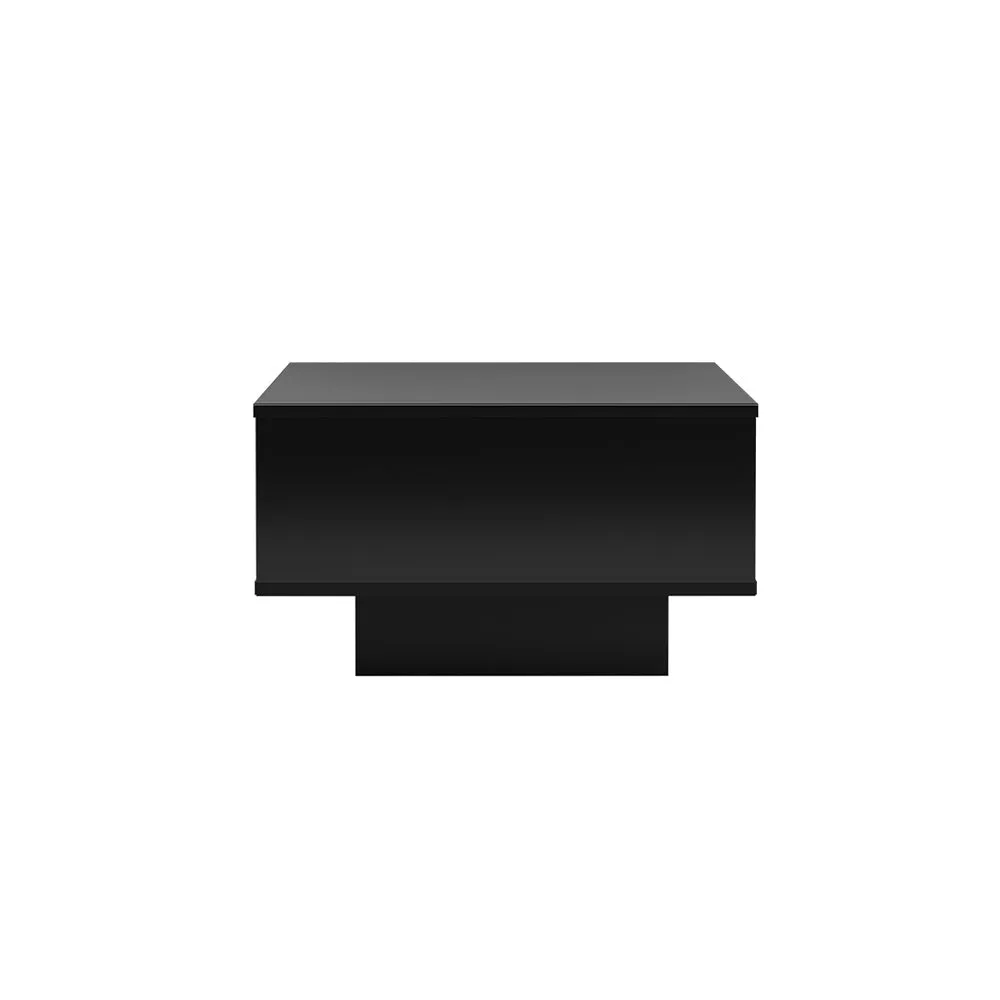 Coffee Table with LED Lights High Gloss Storage Drawer Modern Furniture - Black