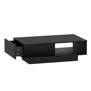 Coffee Table with LED Lights High Gloss Storage Drawer Modern Furniture - Black