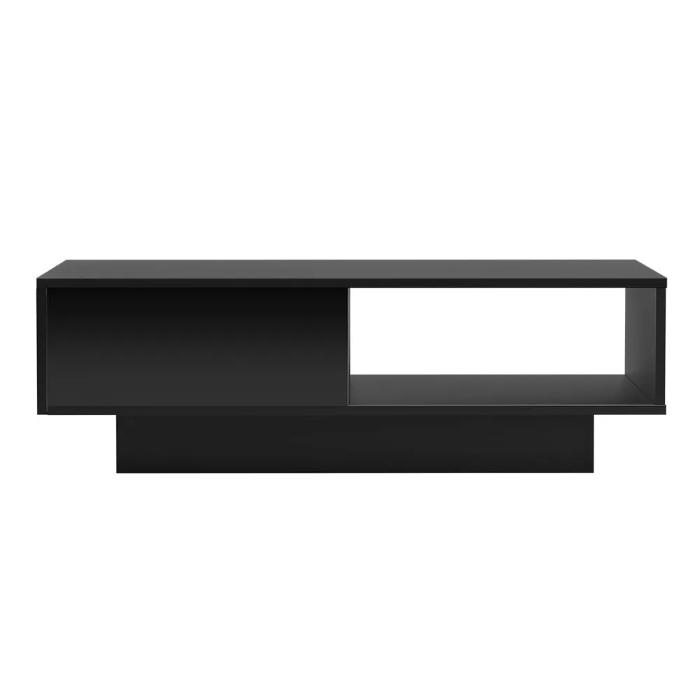 Coffee Table with LED Lights High Gloss Storage Drawer Modern Furniture - Black