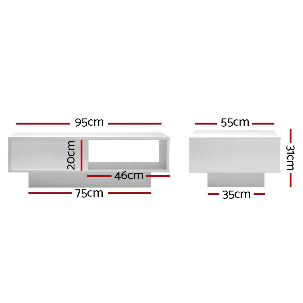 Customisable LED Coffee Table, High-Gloss, White - Artiss