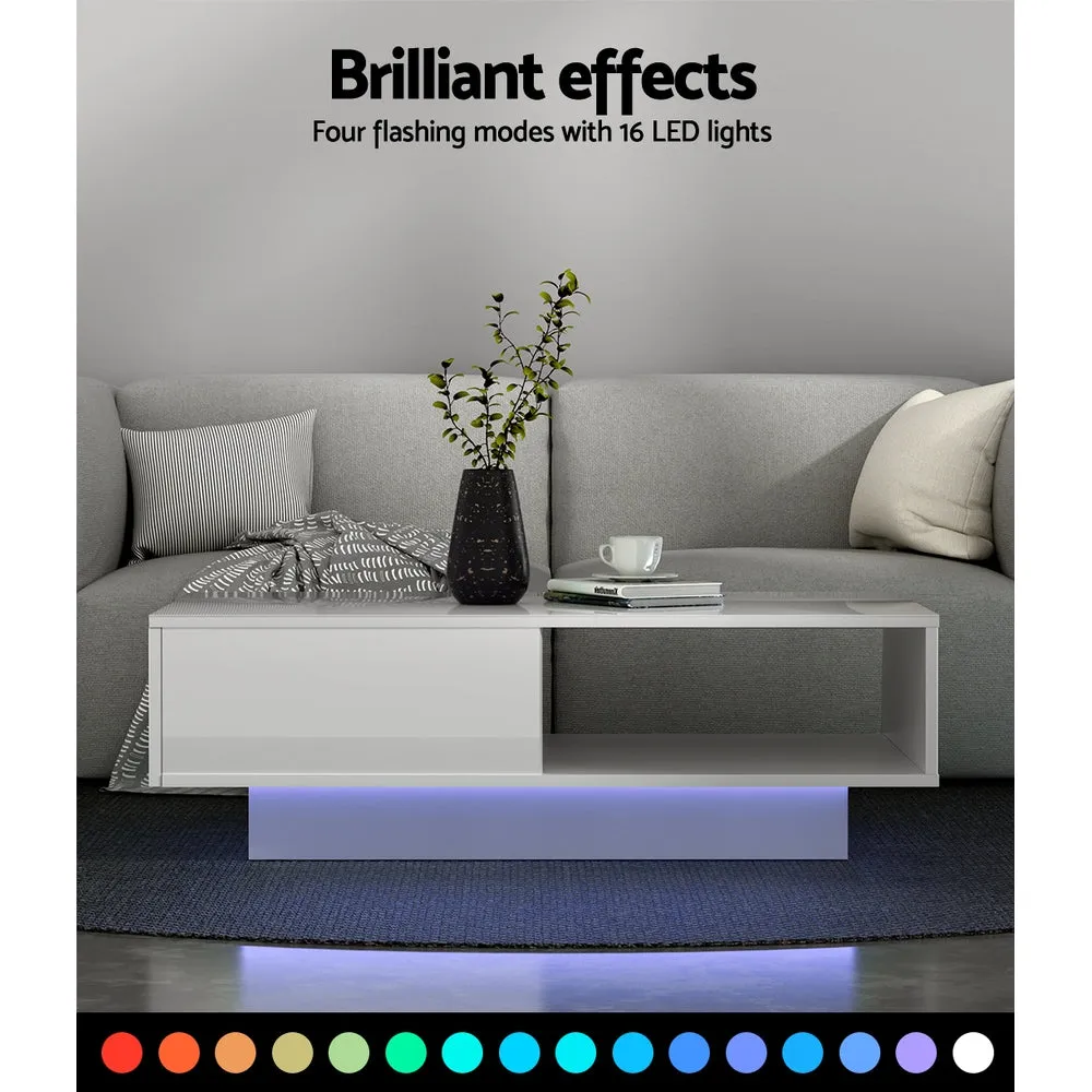 Customisable LED Coffee Table, High-Gloss, White - Artiss