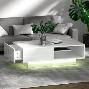 Customisable LED Coffee Table, High-Gloss, White - Artiss