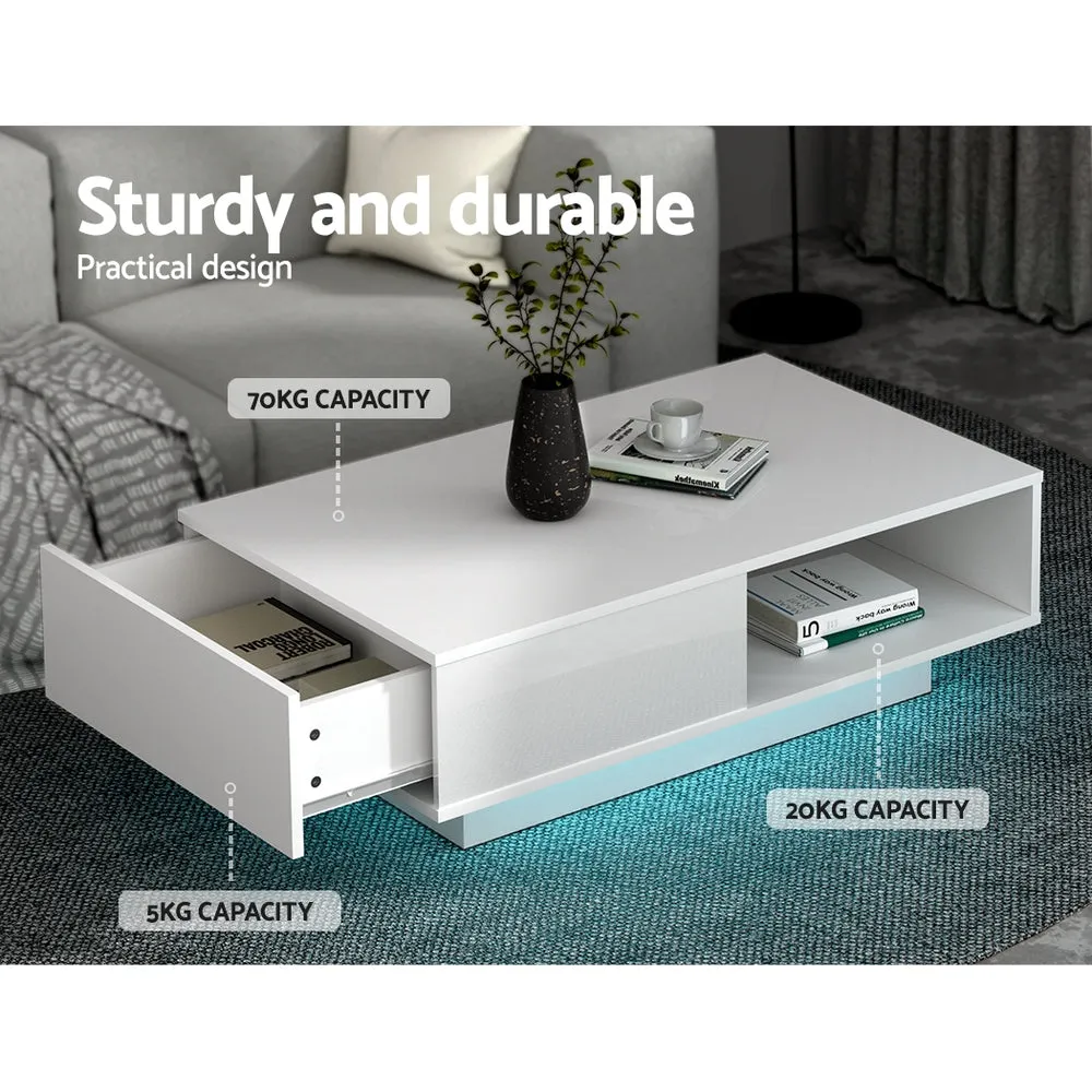 Customisable LED Coffee Table, High-Gloss, White - Artiss