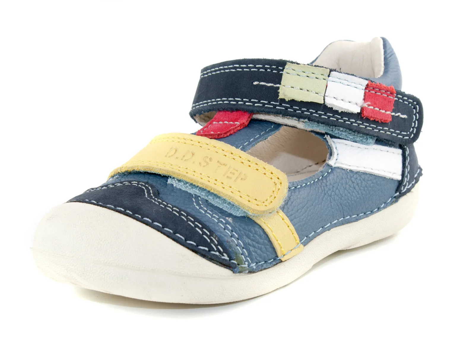 D.D. Step toddler double strap boy sandals/open shoes blue with colourful details size US 4-8