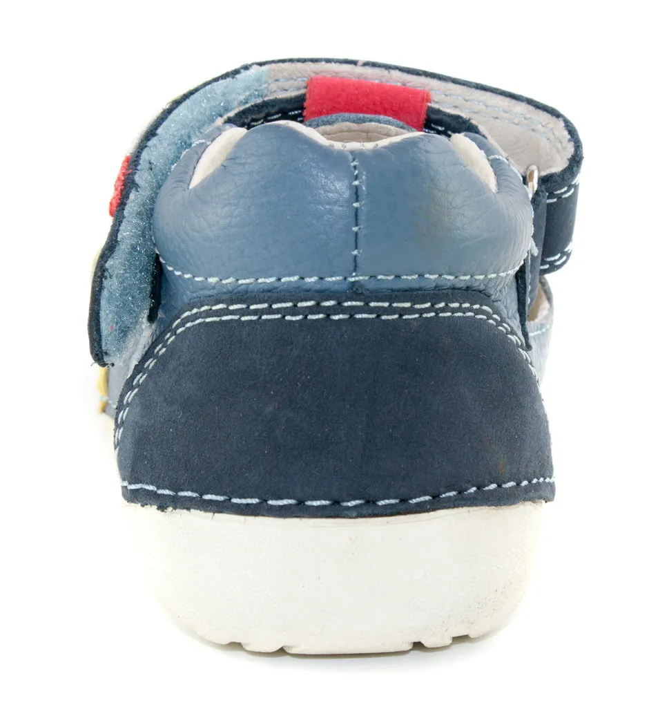 D.D. Step toddler double strap boy sandals/open shoes blue with colourful details size US 4-8