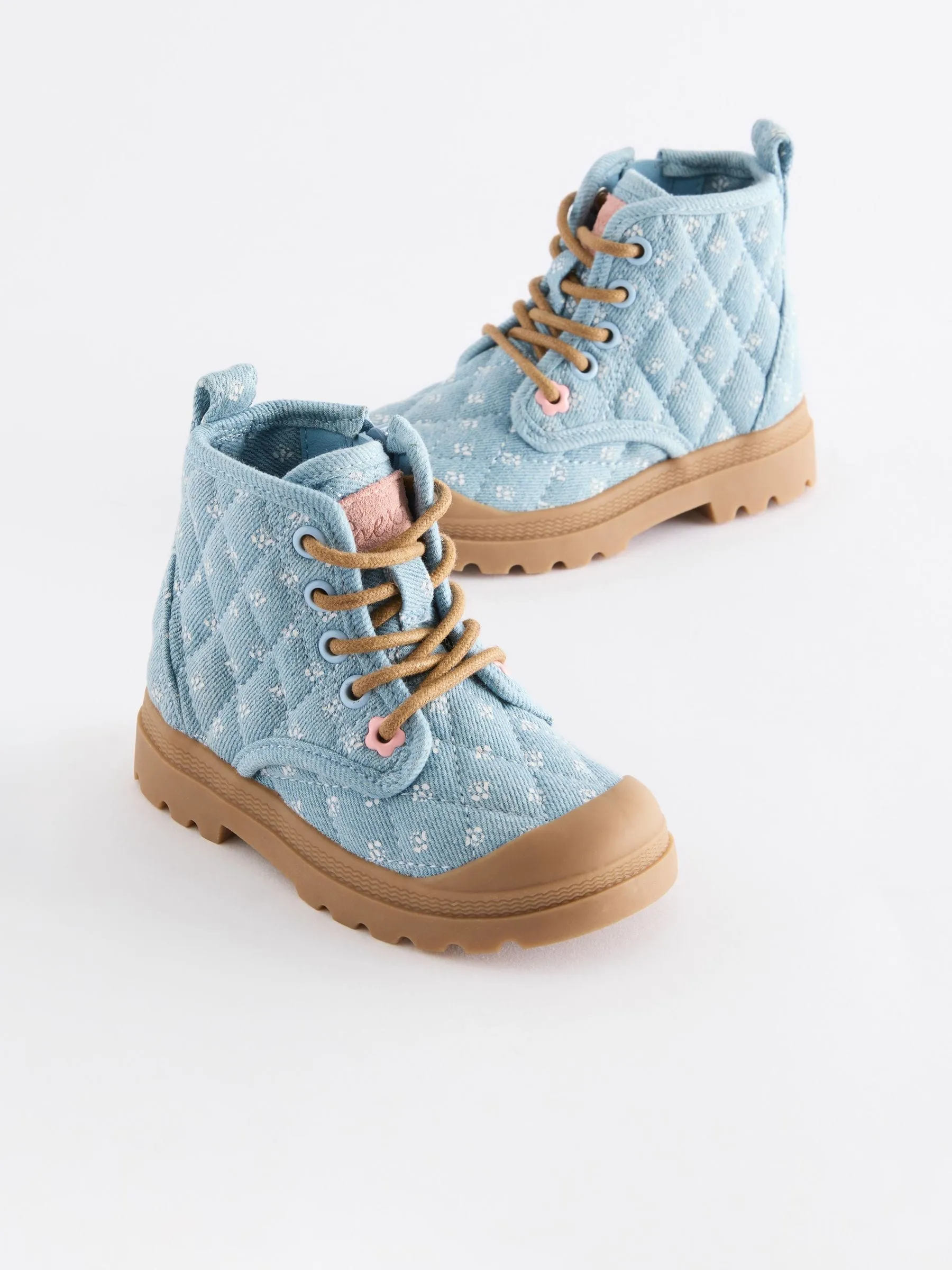 Denim Blue Print Chunky Boots