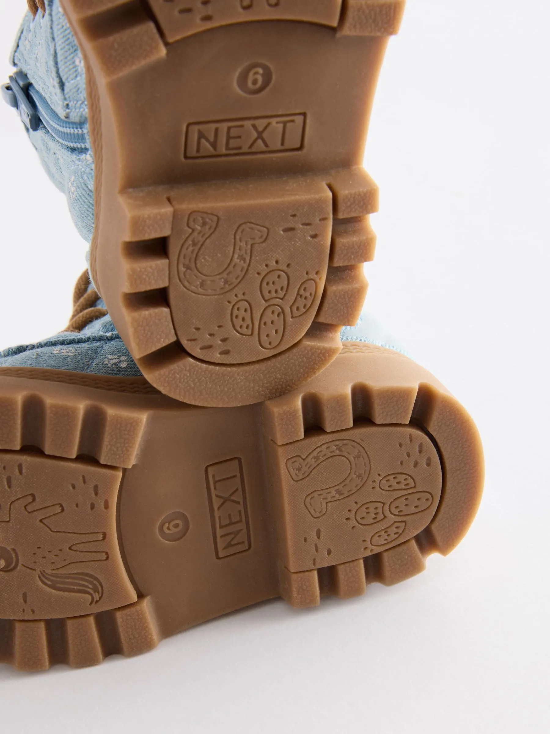 Denim Blue Print Chunky Boots