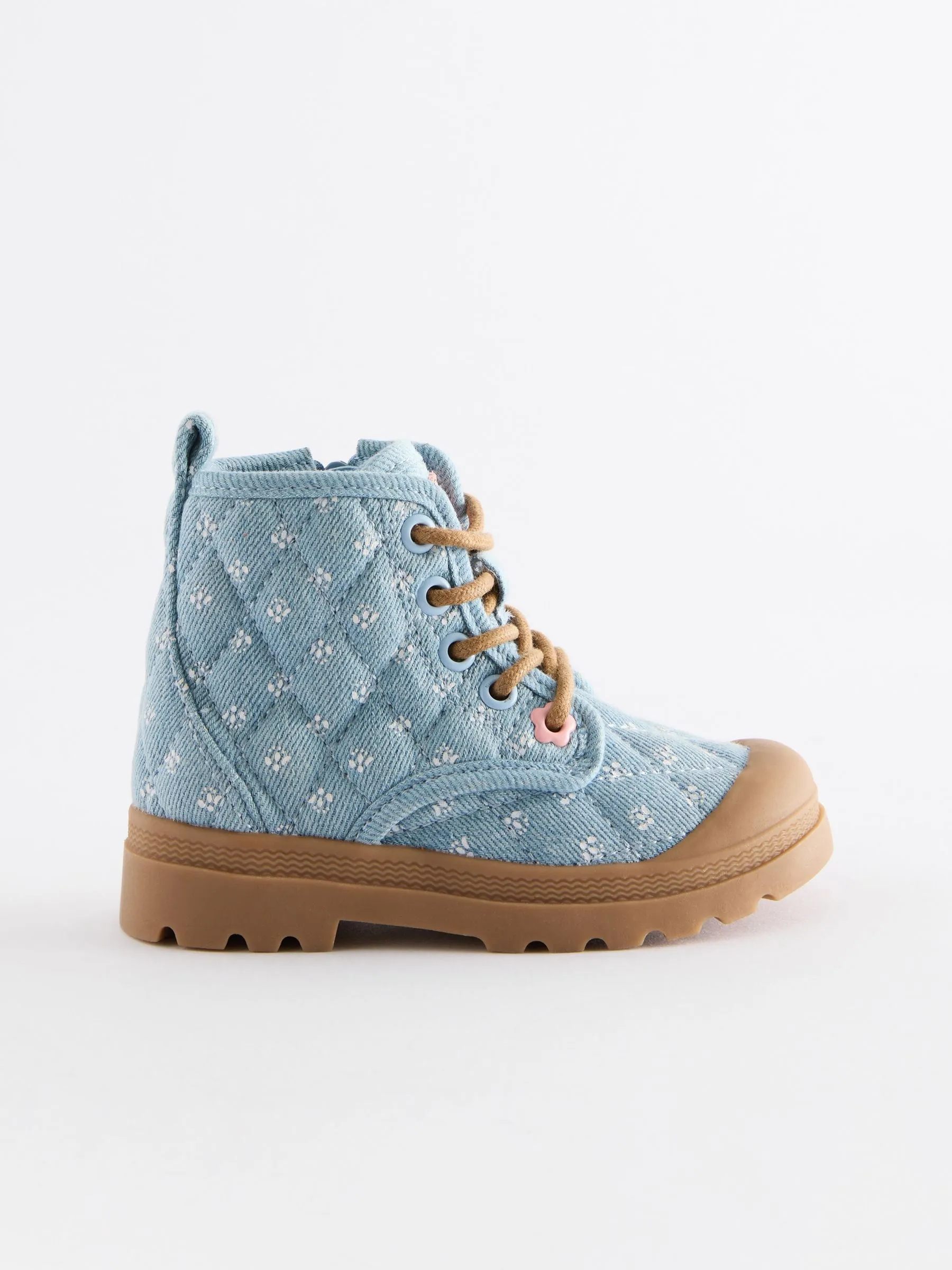 Denim Blue Print Chunky Boots