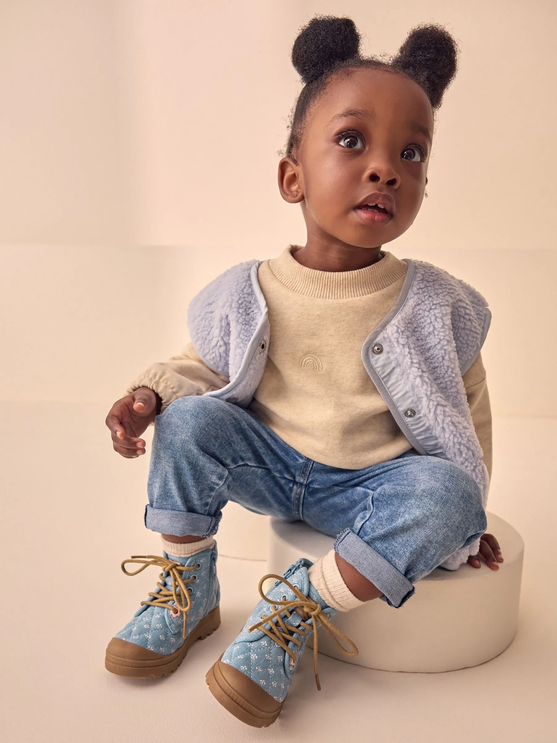 Denim Blue Print Chunky Boots