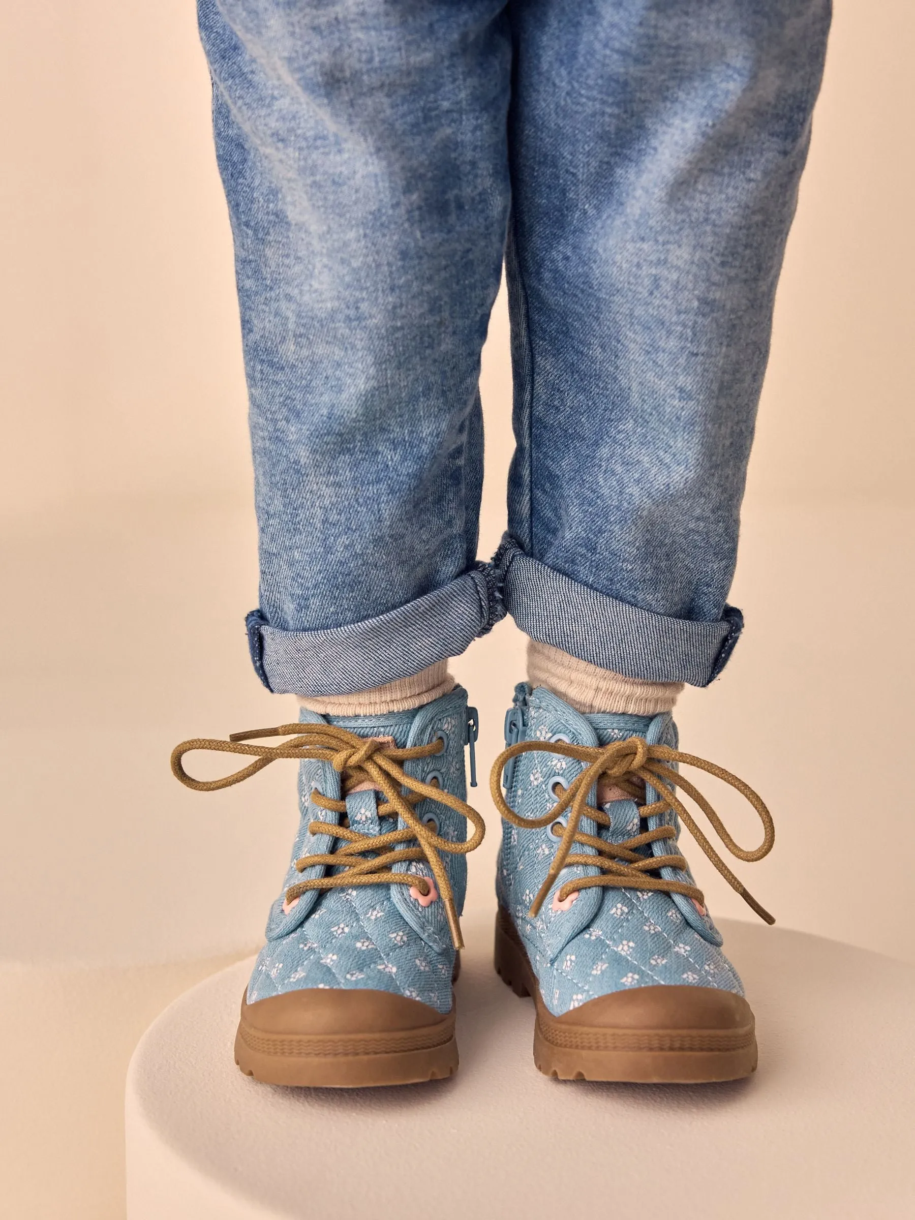 Denim Blue Print Chunky Boots