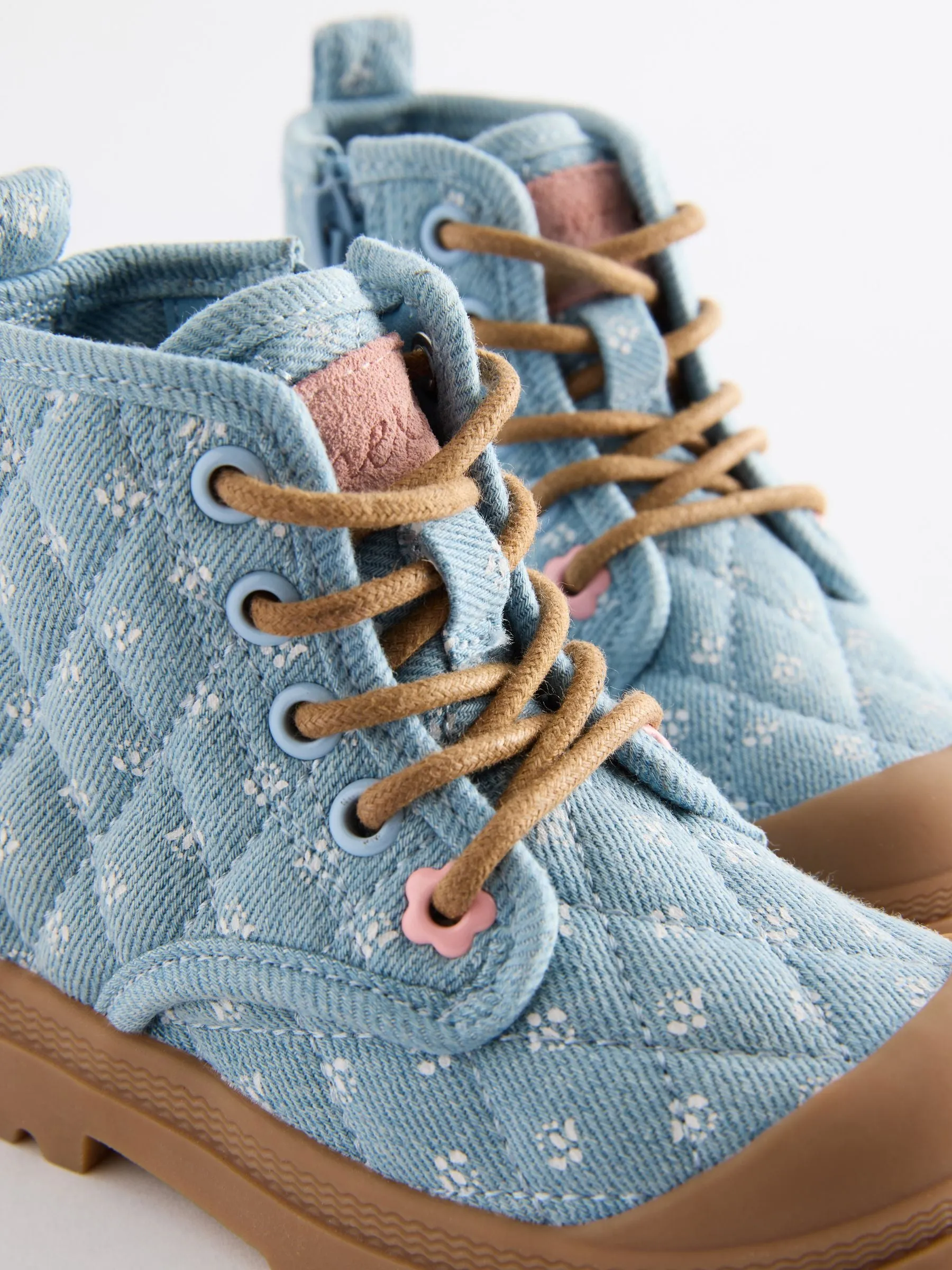 Denim Blue Print Chunky Boots