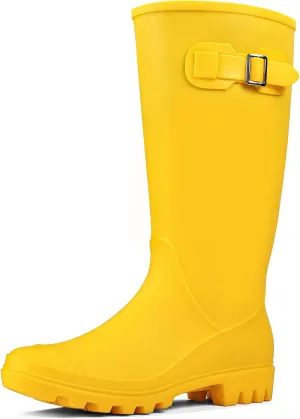 DKSUKO Women's Tall Rain Boots Waterproof Wellington Boots(8 B(M) US, Matte Yellow)