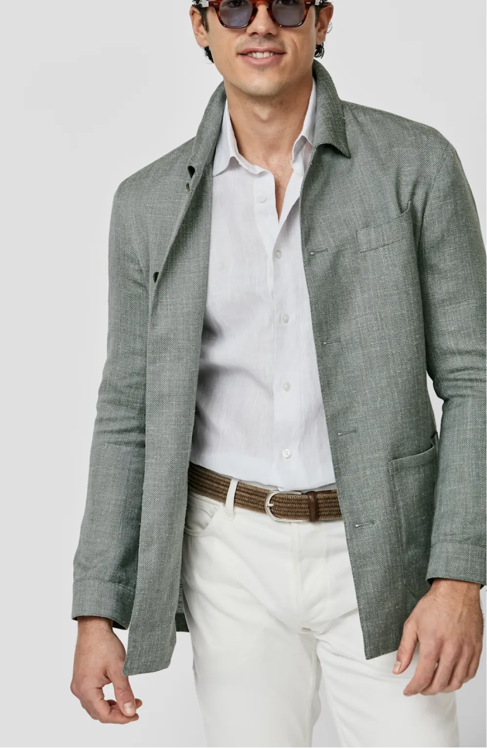Drago Sage Green-Grey Wool, Silk & Linen Lightweight Basketweave