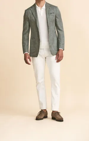 Drago Sage Green-Grey Wool, Silk & Linen Lightweight Basketweave
